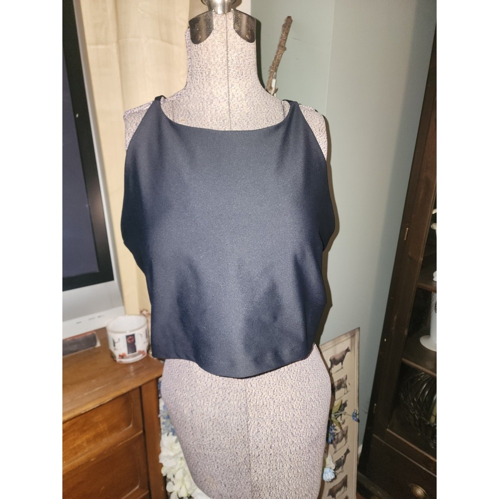 NWOT Navy Active Black Racerback Crop Top Padded Size XL (H)